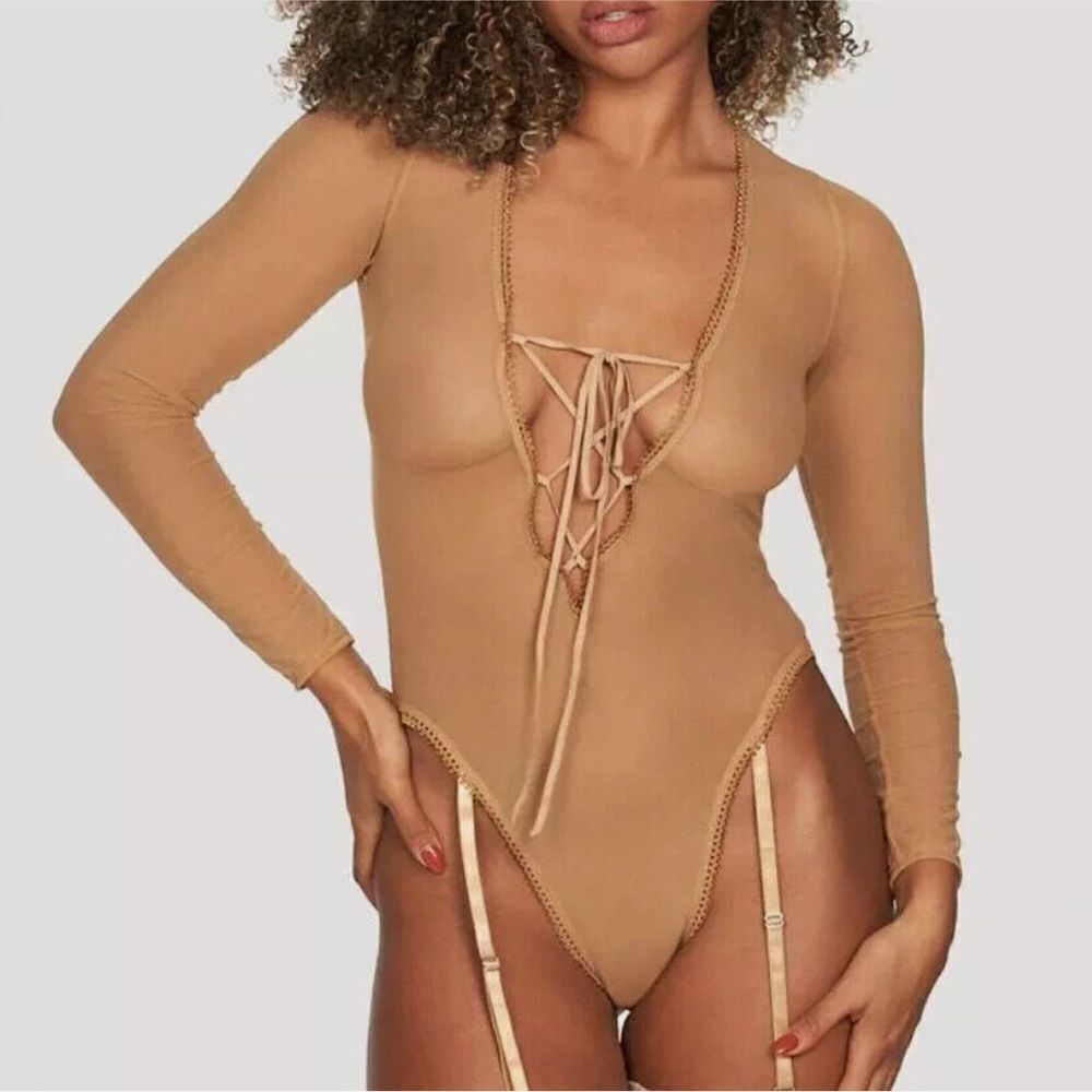 NWT Frederick's Of Hollywood Lola Lee Long Sleeve Sheer Bodysuit